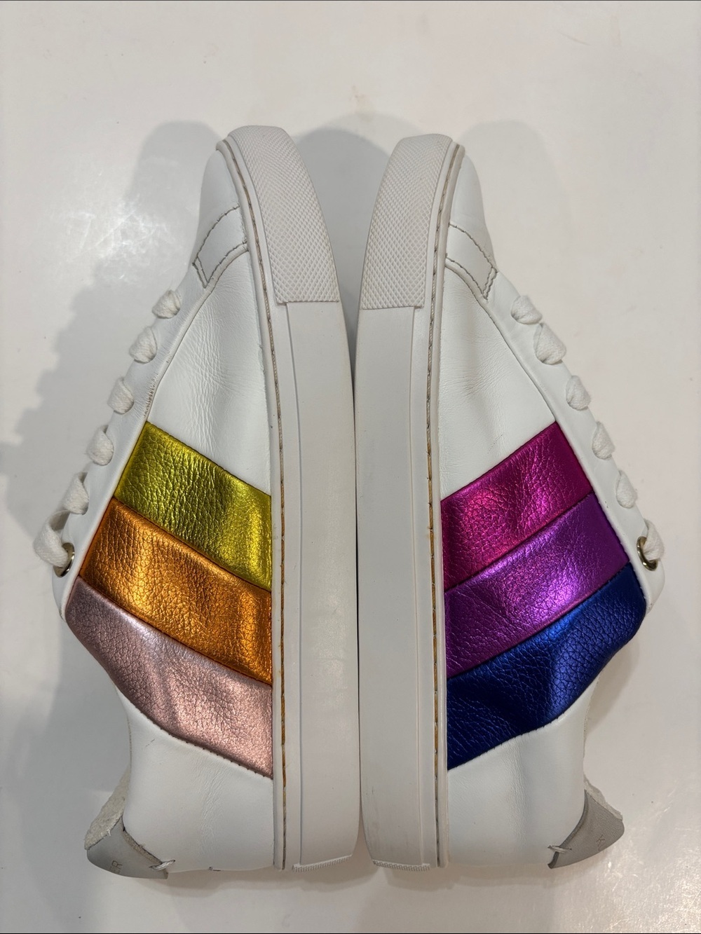 Kurt Geiger Lane Rainbow Leather Sneakers White Metallic Size 6.5/7 - Picture 8 of 14
